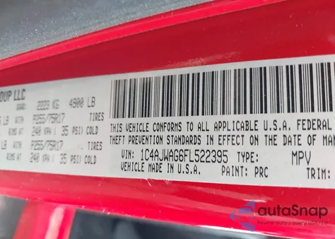 2015 Jeep Wrangler Sport z USA, uszkodzony, nr VIN 1C4AJWAG6FL522395